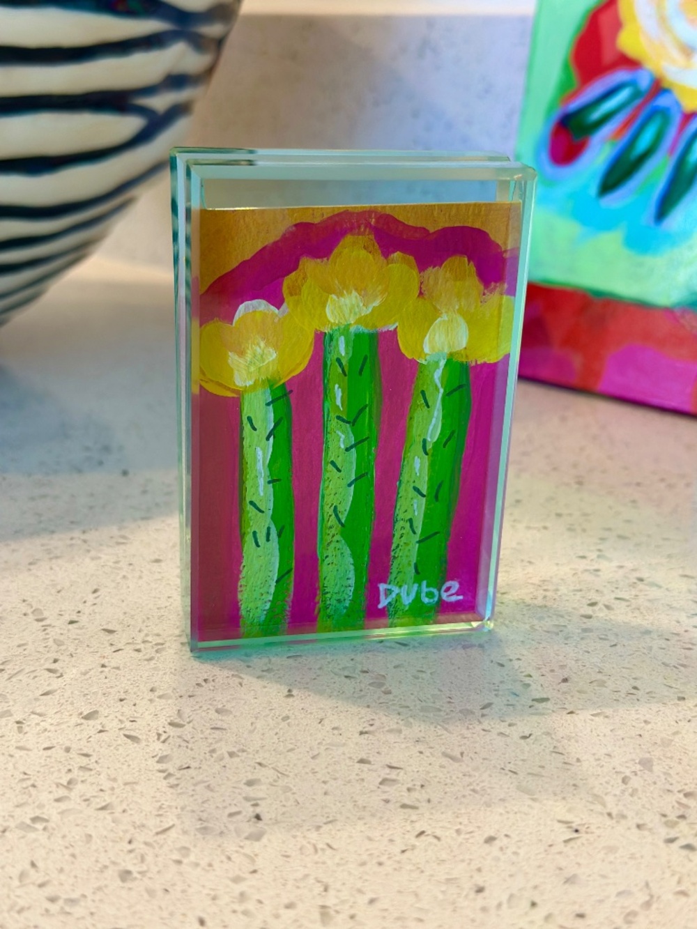 ACEO Original Art Cards - Whimsical Cactus Flower (Set of 4) Hand-Painted
